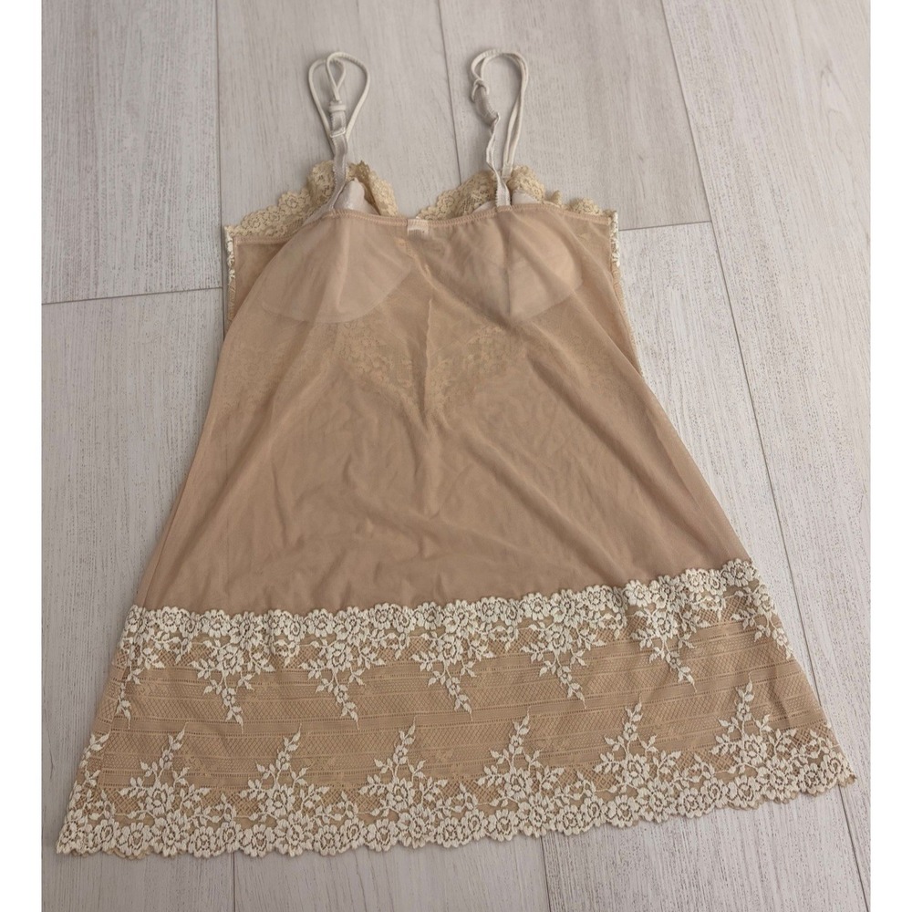 Wacoal Embrace Lace Chemise Slip 814191 Sheer Mesh Sz L Nude Ivory EUC